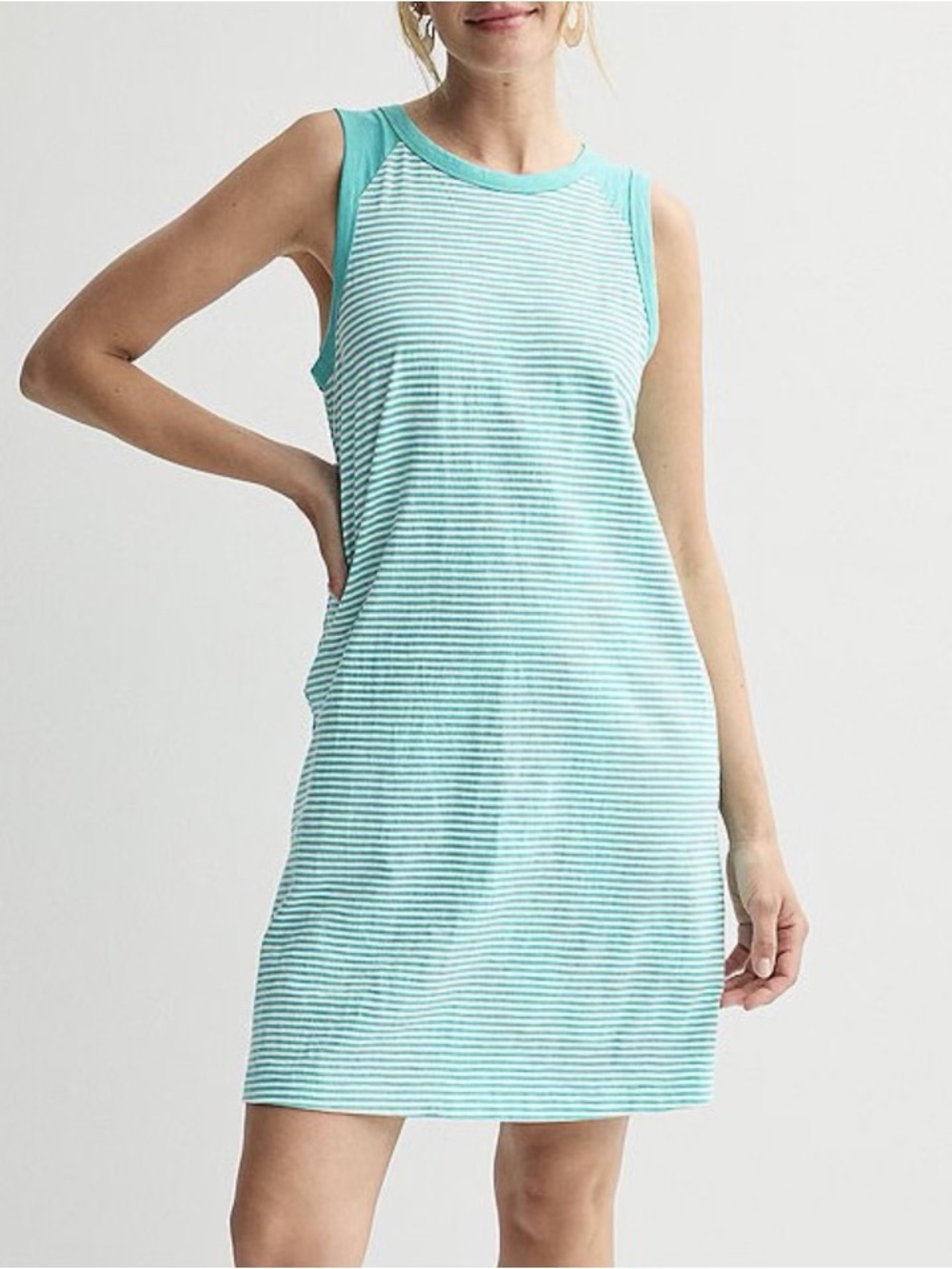 Striped Aqua Sleeveless Tank Dress